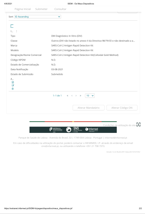 รีเอเจนต์การตรวจจับแอนติเจนอย่างรวดเร็วของไวรัสโคโรนาสายพันธุ์ใหม่ (SARS-CoV-2) (วิธีคอลลอยด์โกลด์) ที่พัฒนาโดย Nanbaibo Biologics ได้รับการจดทะเบียนใน 